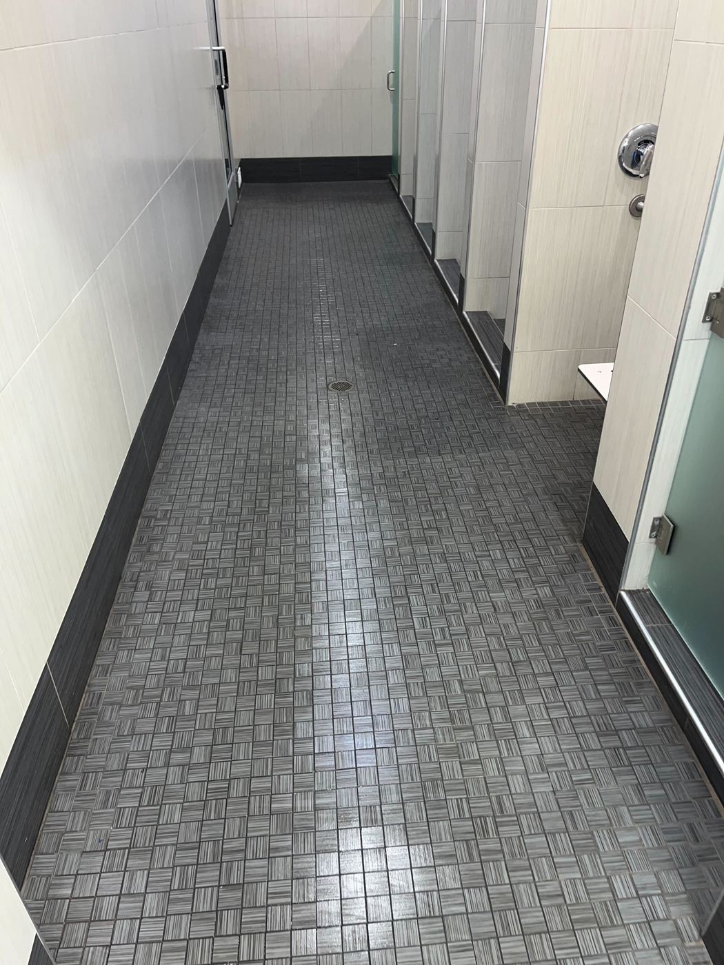 Clean tiled locker room floor